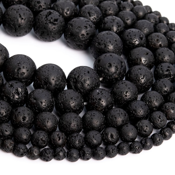 Genuine Natural Black Volcanic Lava Loose Beads Grade AAA Round Shape 6mm 8mm 10mm 16mm