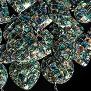 Flash Natural Abalone Mother Of Pearl Pendant-Round Diamond Facets Abalone Top Drilled Pearl Pendant