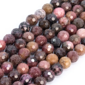 Genuine Natural Multicolor Rhodonite Loose Beads Grade A Micro Faceted Round Shape 6mm