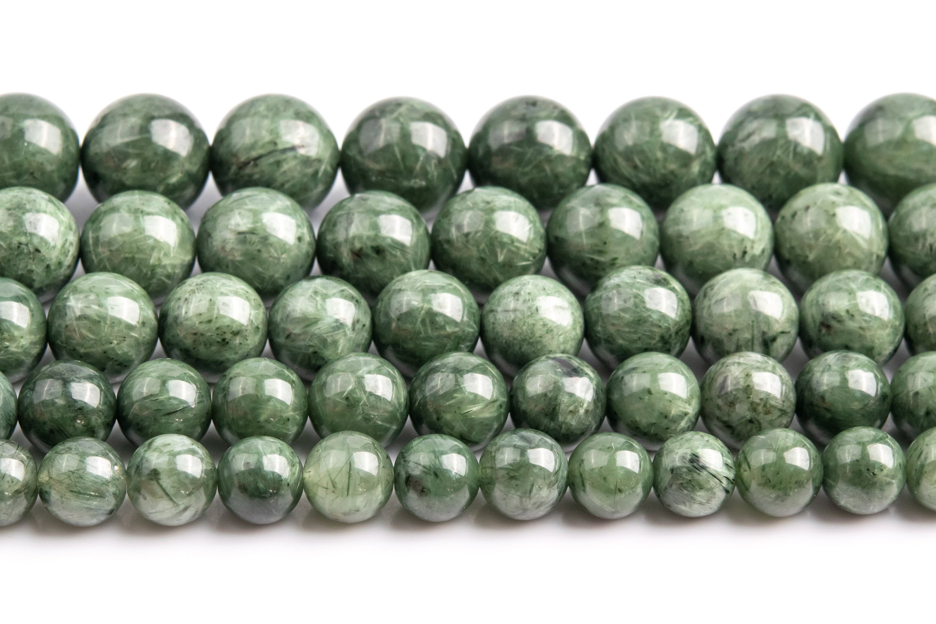 Genuine Natural Green Rutilated Quartz Loose Beads Round