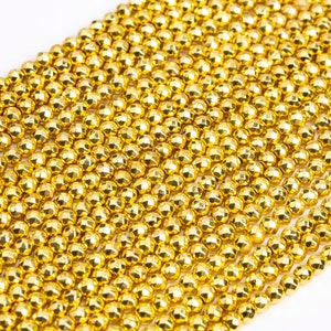 Shiny Gold Tone Hematite Loose Beads Titanium Faceted Round Shape 3mm