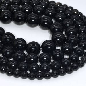 Genuine Natural Black Obsidian Loose Beads Grade A Round Shape 6mm 8mm 10mm