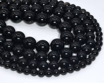 Genuine Natural Black Obsidian Loose Beads Grade A Round Shape 6mm 8mm 10mm