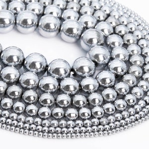 Silver Hematite Loose Beads Round Shape 6mm 8mm 10mm 11-12mm