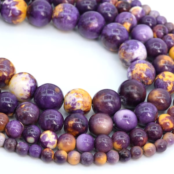 Purple & Yellow Rain Flower Jade Loose Beads Round Shape 6mm 8mm 10mm 12mm