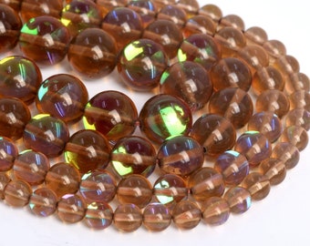 Perles en vrac de quartz mystique Aura brun cacao, forme ronde 6 mm 8 mm 10 mm