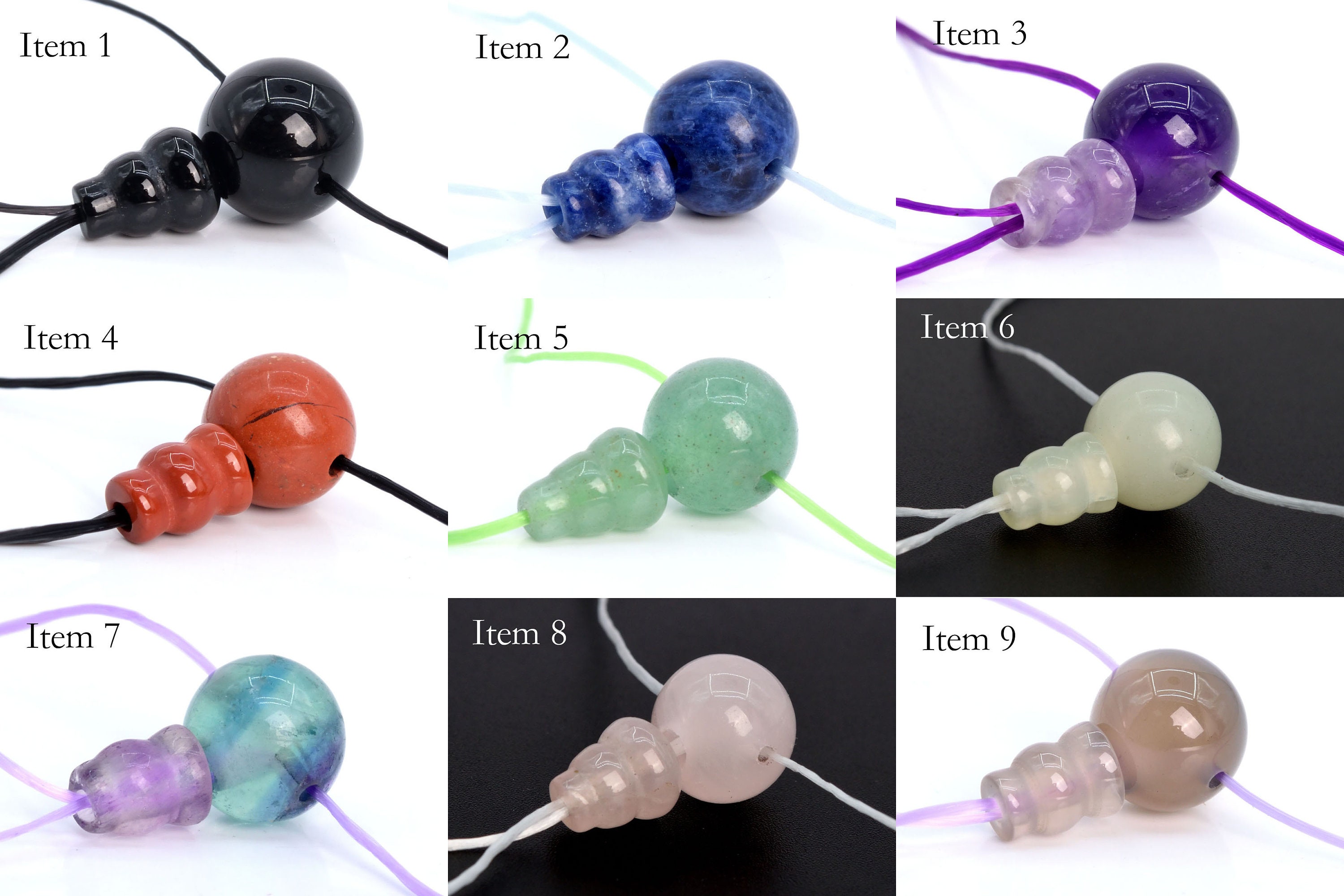 1 Set Natural Gemstone Guru Beads Three Holes T-Beads Mala Making