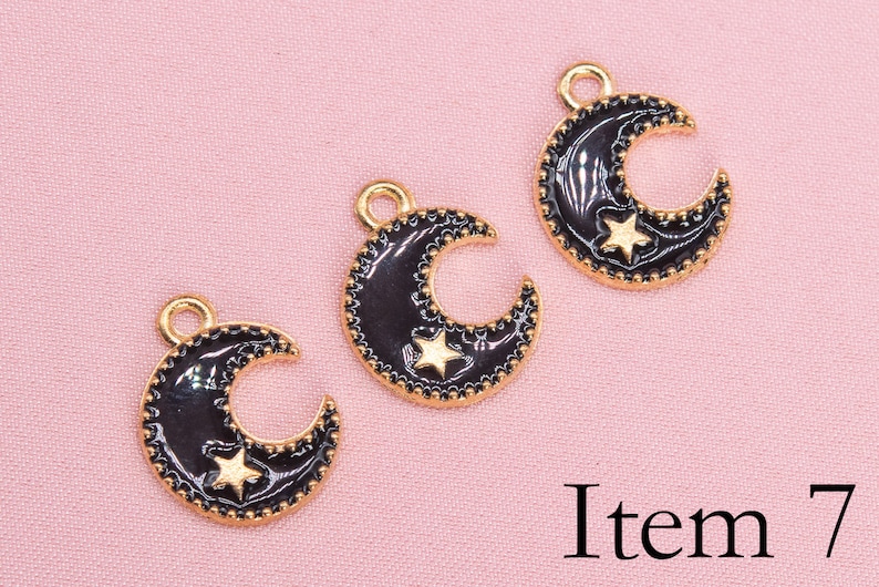 6 Pcs Rabbit / Moon Enamel Charms - Gold Tone With Color Enamel - Etsy