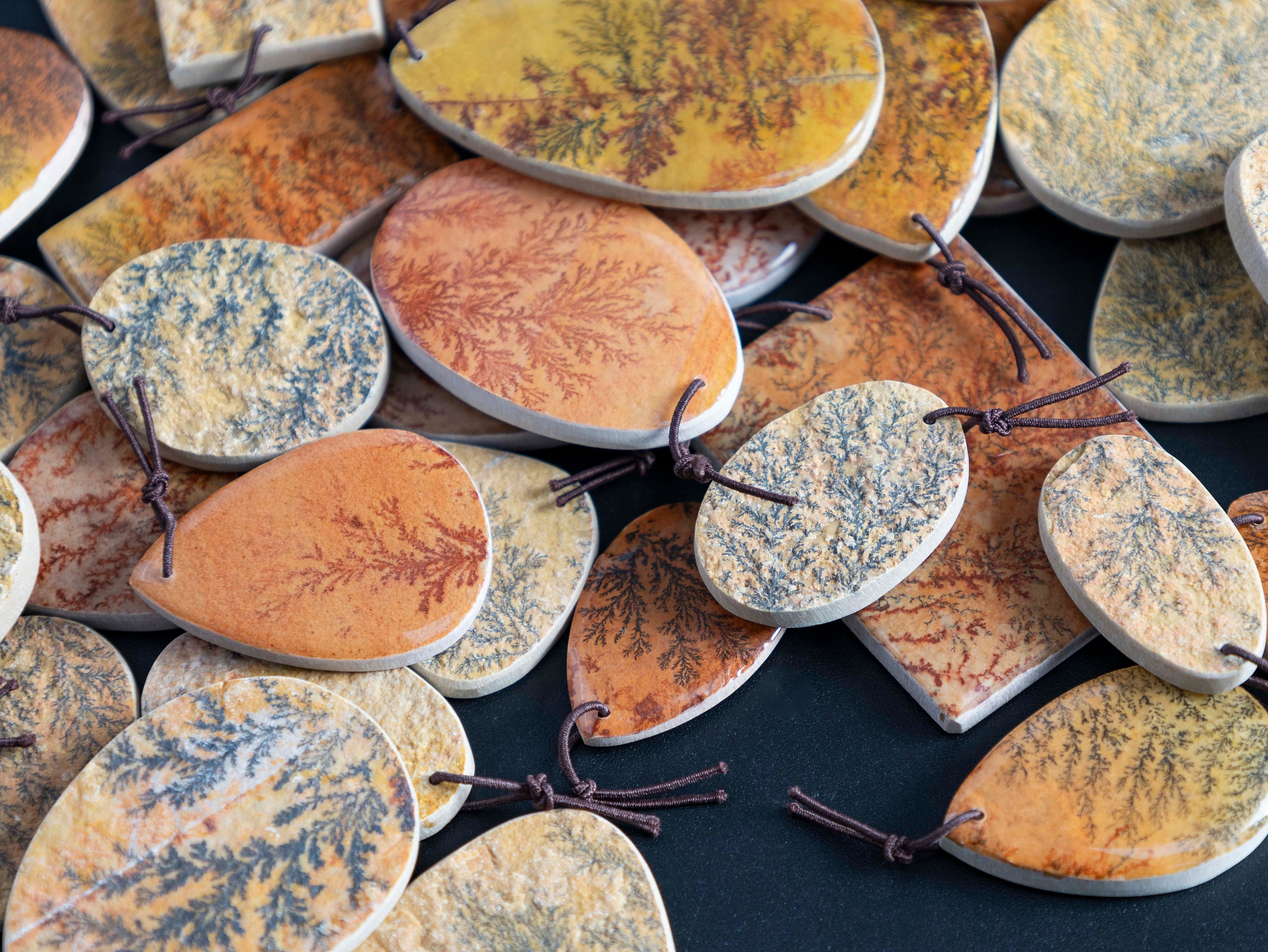 Top Drilled Cabochon Different Shape Stone Pendant - Genuine Natural Psilomelane Dendrite