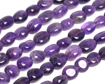 Genuine Natural Amethyst Loose Beads Grade AA Purple Pebble Nugget Shape 8-10mm