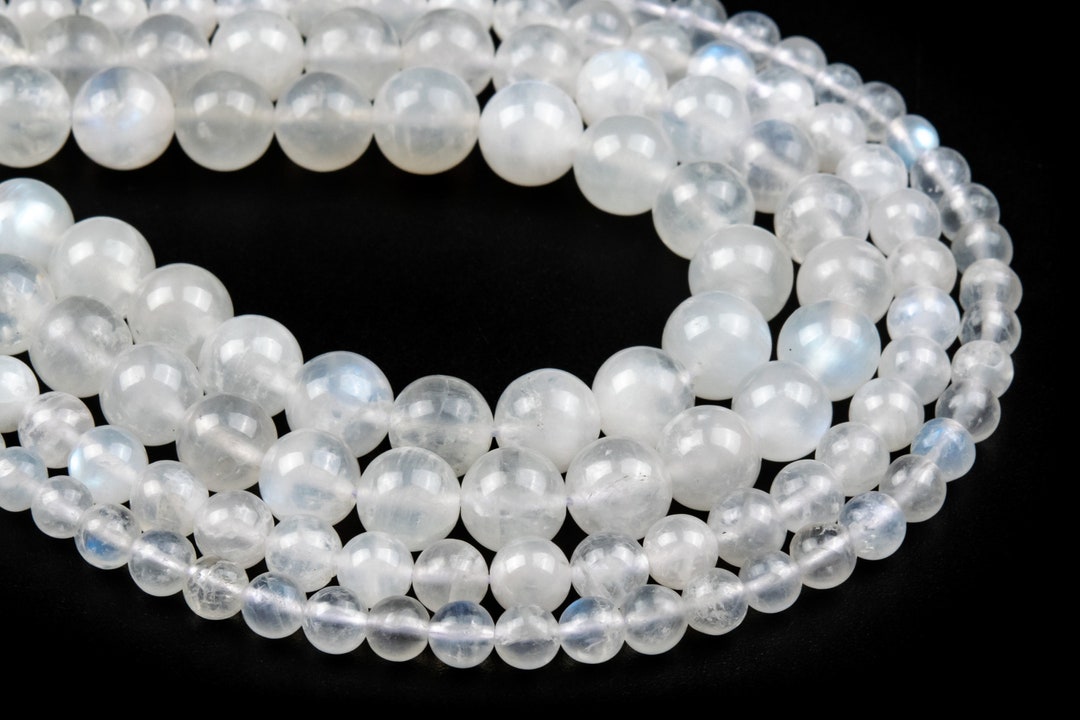 Natural 8mm Gray Rainbow Moonstone Loose Beads - Round Gleaming Gems, 15" Strand