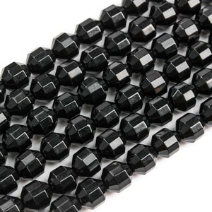 Genuine Natural Black Agate Loose Beads Faceted Bicone Barrel Drum Shape 8x7mm 10x9mm
