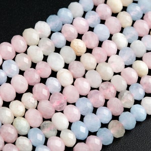 Genuine Natural Beryl Morganite Aquamarine Loose Beads Faceted Rondelle Shape 6x4mm