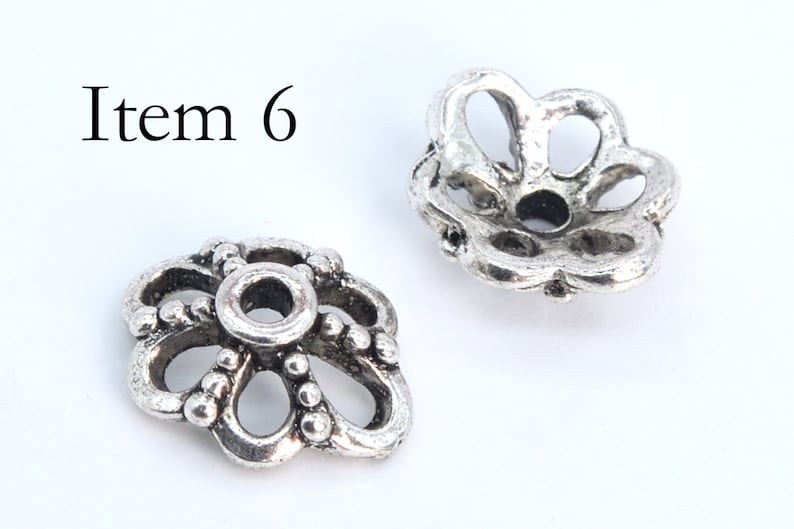 50 pcs Bead Caps Spacers End Cap DIY Jewelry Making Antique Silver Tone image 7