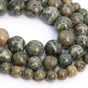 Genuine Natural Crocodile Skin Jasper Loose Beads Gray Green Round Shape 6mm 8mm 10mm