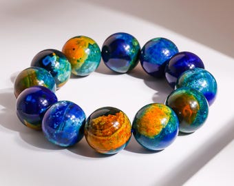 19-20 MM Azurit Achat Multicolor Runde Big Size Perlen Edelstein-Armband für Mann und Frau