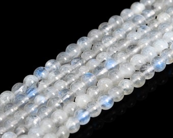 Genuine Natural Rainbow Moonstone Loose Beads Grade A Round Shape 4mm