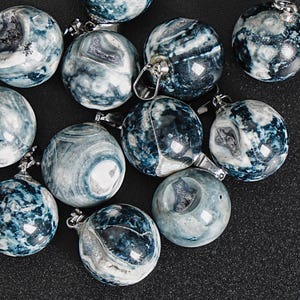 Natural Black Blue Moss Agate Big Spheres-Ball With Druzy Shape Top Drilled Matched Cabochon Gemstone Pendants