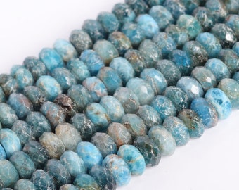 Genuine Natural Blue Apatite Loose Beads Grade A Faceted Rondelle Shape 5-6x3mm 8x3mm