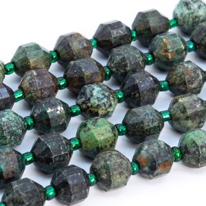 Echte natürliche afrikanische türkisfarbene lose Perlen, Klasse A, facettierte Doppelkegel-Fasstrommelform, 10 x 8 mm