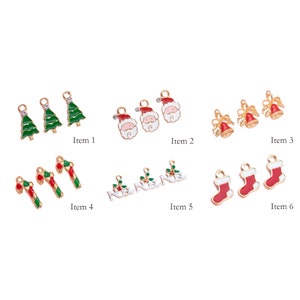 6 Pcs Christmas Enamel Charms - Gold Tone With Color Enamel
