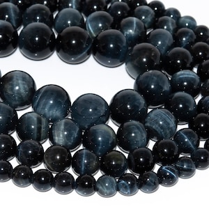 Genuine Natural Blue Tiger Eye Hawk Eye Loose Beads Grade AA Round Shape 6mm 8mm 10mm 12mm 14mm