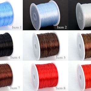 1 carrete de 60 metros de cordón elástico/hilo de cristal - Varios colores, 0,8 mm de grosor, cordón para abalorios