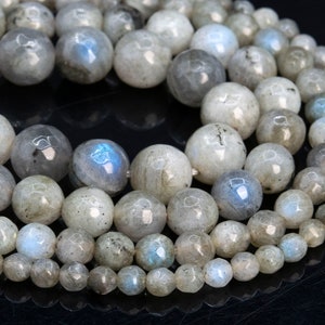Genuine Natural Gray Labradorite Loose Beads Grade A Micro Faceted Round Shape 6mm 8mm 10mm 12mm