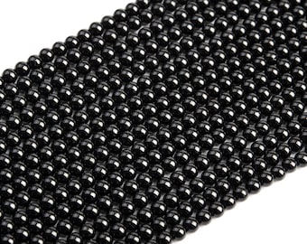 Genuine Natural Black Tourmaline Loose Beads Brazil Grade AA Round Shape 3mm 4mm 5mm