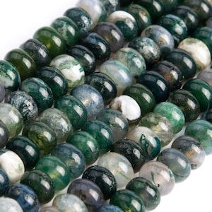 Genuine Natural Botanical Moss Agate Loose Beads Rondelle Shape 6x4mm 8x5mm