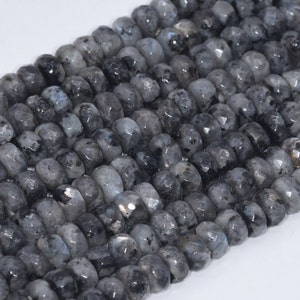 Genuine Natural Black Labradorite Larvikite Loose Beads Faceted Rondelle Shape 8x5mm