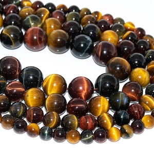 Genuine Natural Yellow Red Blue Tiger Eye Gemstone Loose Beads Grade AAA Round Shape 6-7mm 8mm 10mm 12mm