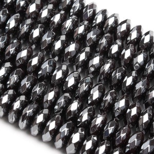 Genuine Natural Black Hematite Loose Beads Faceted Rondelle Shape 8x3mm
