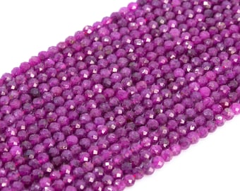 Genuine Natural Ruby Loose Beads Grade AAA Faceted Round Shape 3mm 4mm
