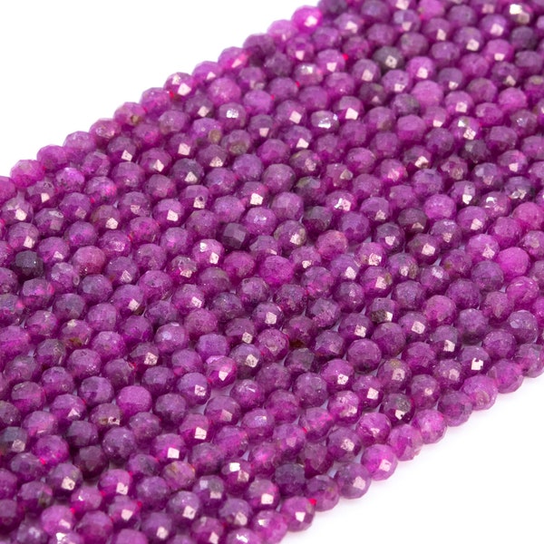 Genuine Natural Ruby Loose Beads Grade AAA Faceted Round Shape 3mm 4mm