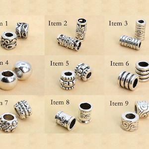 5 Pcs Tube Spacer Beads - Antique Silver Tone Beads