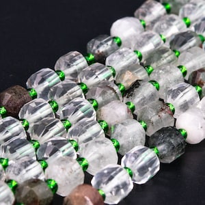Genuine Natural Green Phantom Quartz Loose Beads Grade A Faceted Bicone Barrel Drum Shape 8x7mm