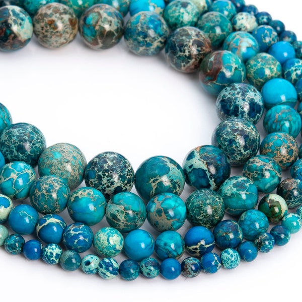 Blue Sea Sediment Imperial Jasper Loose Beads Apatite Blue Color Round Shape 6mm 8mm 10mm