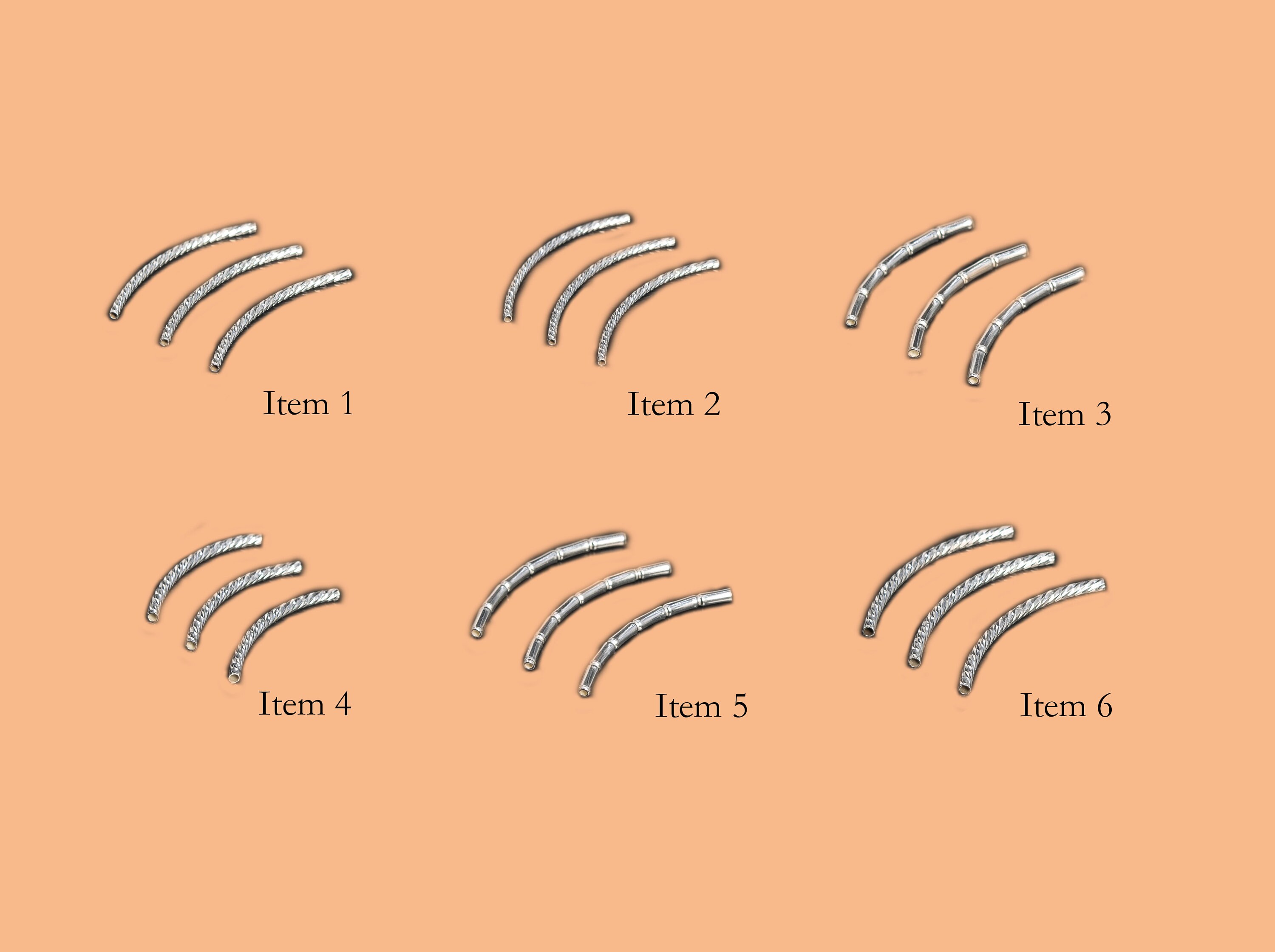 4 Pcs 1.5MM / 2MM Thickness Curved Tube 925 Sterling Silver DIY Jewelry Making - Twisted Faceted / Bamboo Shape