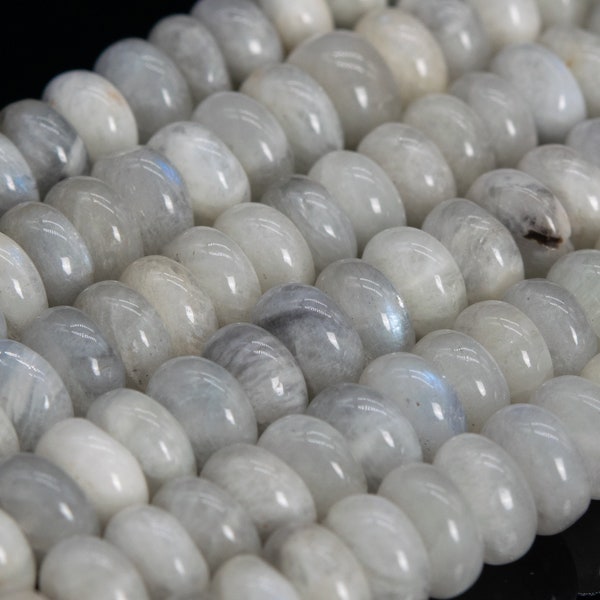 Genuine Natural Light Gray Moonstone Loose Beads India Grade A Rondelle Shape 7-8x3-4mm