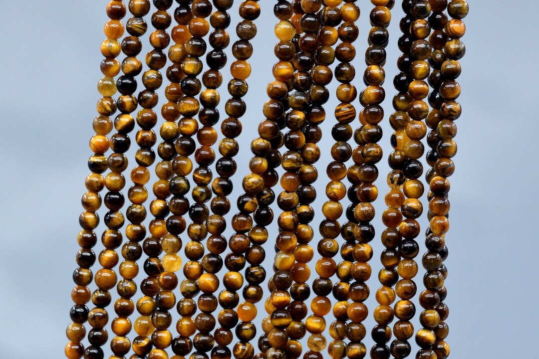 Natural Yellow Tiger's Eye Gemstone Loose Beads - 4mm To 14mm, Round, Center-Drilled