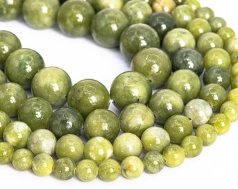 Perle di giada cinese naturale genuina, giada verde peridoto, forma rotonda, 6 mm, 8 mm, 10 mm, 12 mm