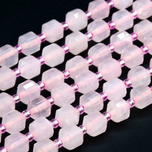 Genuine Natural Rose Quartz Loose Beads Faceted Bicone Barrel Drum Shape 8x7mm