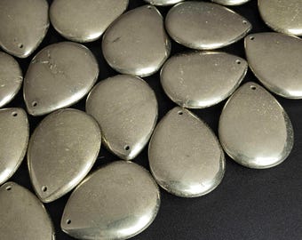 Genuine Natural Copper Pyrite Pendant-Teardrop Shape Pyrite Top Drilled Cabochon Gemstone Pendant