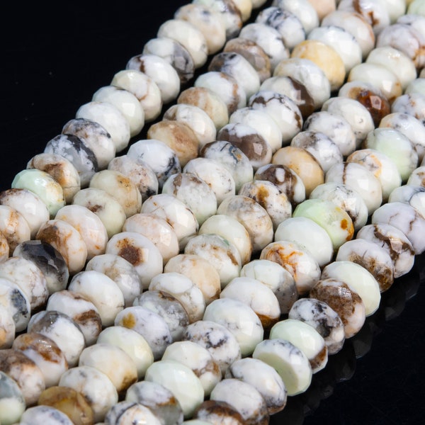 Genuine Natural Lemon Chrysoprase Loose Beads Brown White Faceted Rondelle Shape 8x4mm 10x5mm