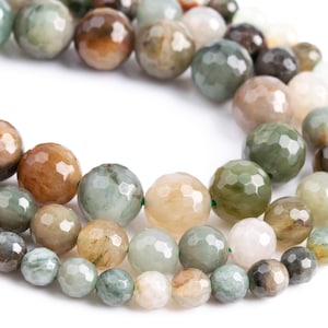 Genuine Natural Multicolor Moss Agate Loose Beads Micro Faceted Round Shape 6mm 8mm 10mm