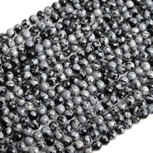 Genuine Natural Snowflake Obsidian Loose Beads Round Shape 3mm 4mm