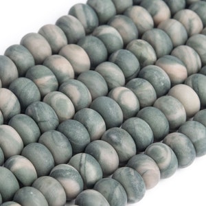 Genuine Natural Matte Green Wood Skin Jasper Loose Beads Rondelle Shape 8x5mm