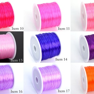 May include: Nine spools of elastic cord in various colors, including pink, purple, and orange. Each spool is labeled with an item number from 10 to 18.