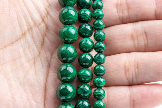 thumbnail image 2 of Green Malachite Round Polished Gemstone Beads - 4mm 6mm 8mm 10mm - Perfect Gems 2 of 5